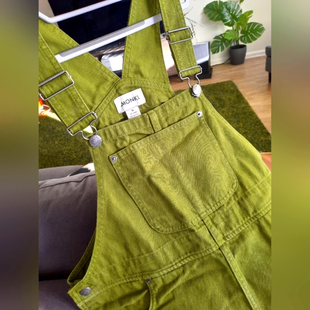 Monki nwot green denim overall dress, medium